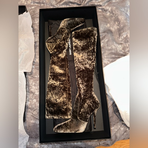 SAINT LAURENT TALIA VELVET BOOTS - Picture 1 of 5